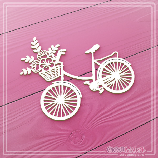 Чипборд "Велосипед с корзинкой с цветами" 74х63 мм  ЧБ-1691