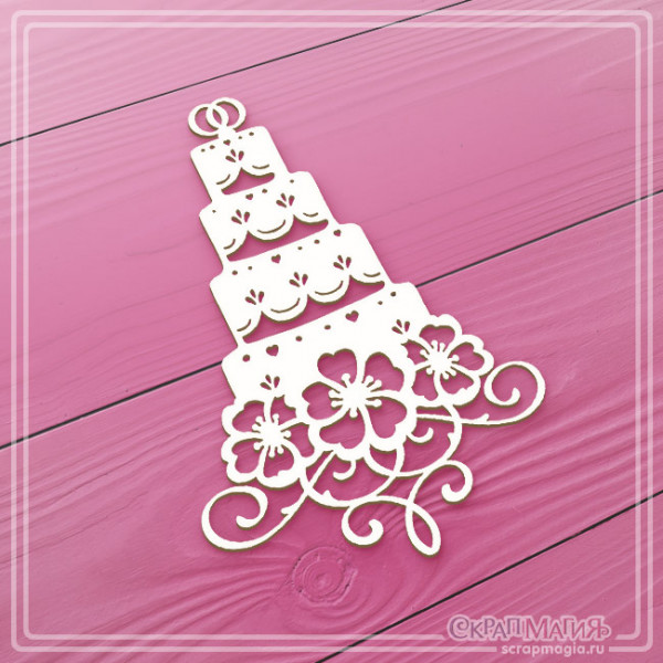 Чипборд "Свадебный торт с вензелем с цветами" 57х83 мм ЧБ-3133