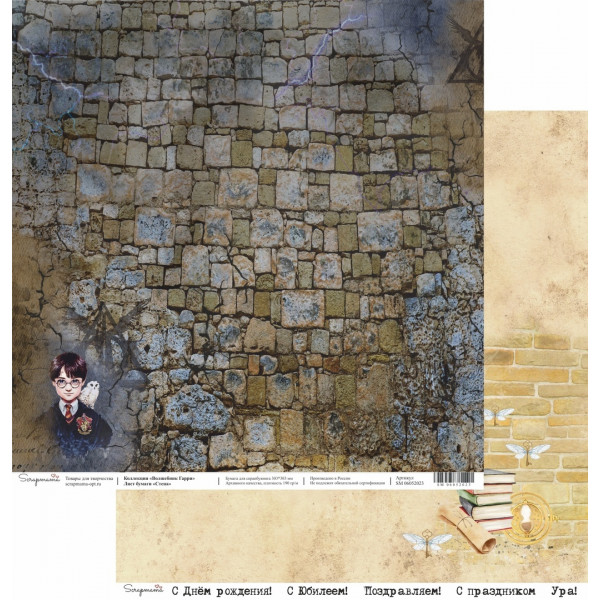 Бумага для скрапбукинга "Волшебник Гарри" лист Стена, размер 303*303 мм SM 06052023