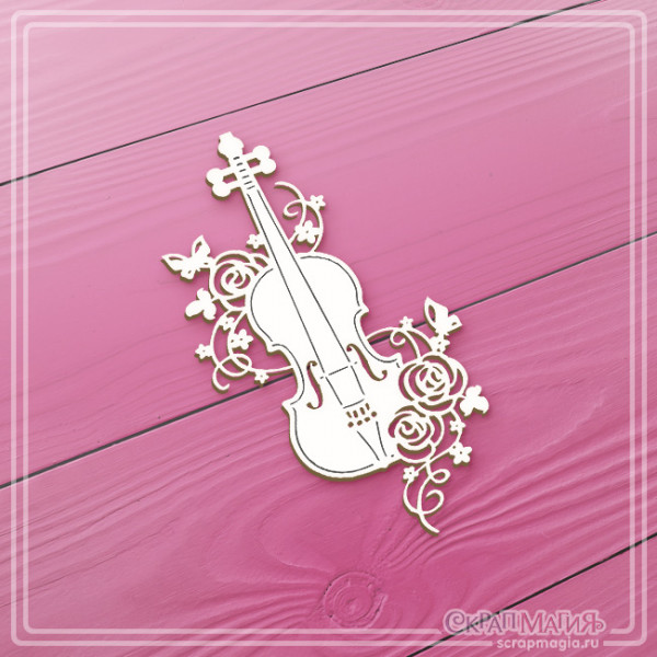 Chipboard "A violin with roses" 48x91 mm Chb-2929