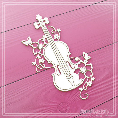Chipboard "A violin with flowers" 60x110 mm Chb-2930