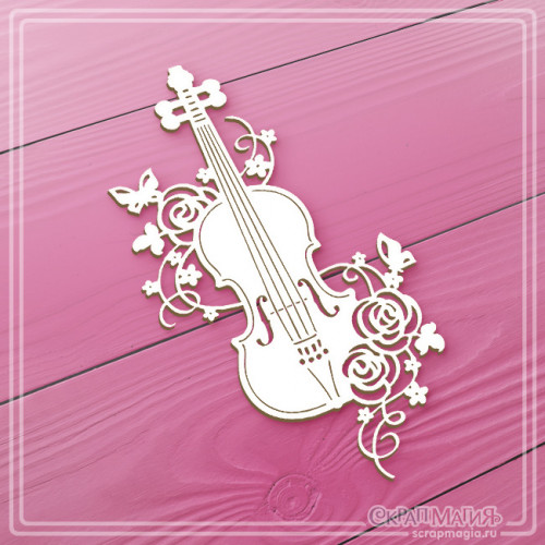 Chipboard "A violin with roses" 61x115 mm Chb-2931