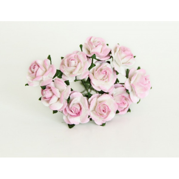 Mini розы 1,5 см - Розовый+белый 5шт 518