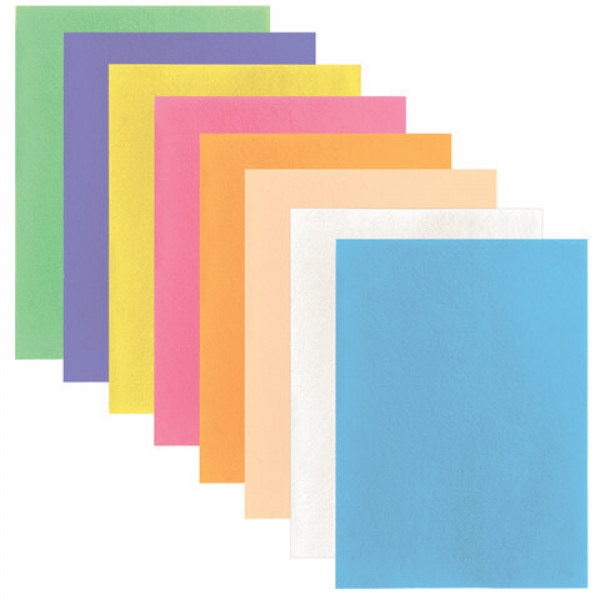 Цветной фетр для творчества А4, ОСТРОВ СОКРОВИЩ, 8 листов, 8 цветов, толщина 2 мм, пастель, 660622