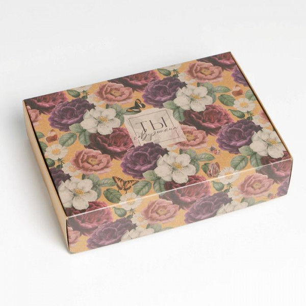 Коробка складная крафтовая «Цветы», 21 × 15 × 5 см  7139295