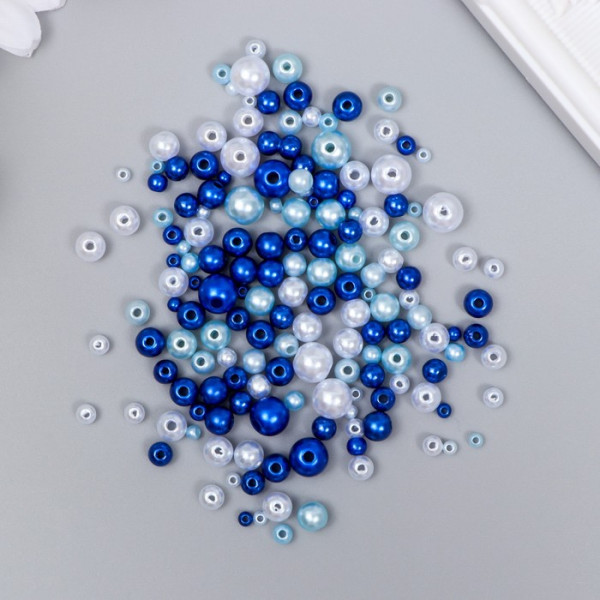 Бусины для творчества пластик "Круглые. Ассорти синее" d=3-8 мм, набор 10 гр Артикул: 7459630