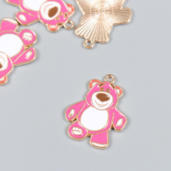 Декор для творчества металл, эмаль "Розовый медведь" золото 2,2х2,7 см Артикул: 9607966