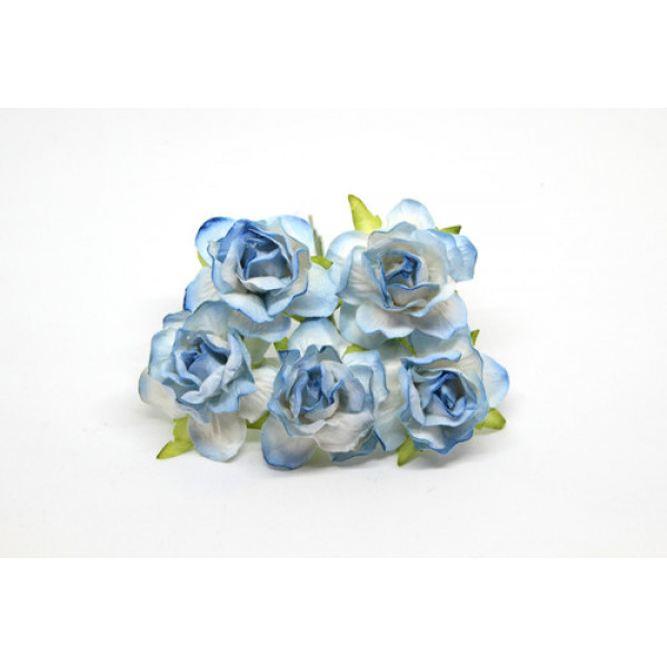 Цветы бум. Кудрявые розы 4 см ГОЛУБЫЕ 2ХТОНОВЫЕ 3 шт. арт1685