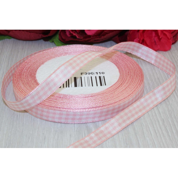 Декоративная лента розовая клетка 10мм * 1м F390/110