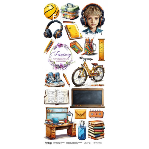 Лист для вырезания FANTASY "Школьные истории-3" размер 12*27 см, 230 гр FDP160011