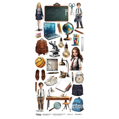 Лист для вырезания FANTASY "Школьные истории-9" размер 12*27 см, 230 гр FDP160017