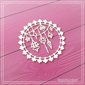 Чипборд "Круглая рамка с новогодними гирляндами" 60х60 мм ЧБ-4025