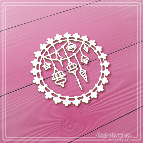  Чипборд "Круглая рамка с новогодними гирляндами" 60х60 мм ЧБ-4025