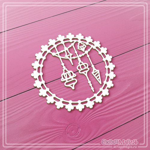  Чипборд "Круглая рамка с новогодними гирляндами" 60х60 мм ЧБ-4026