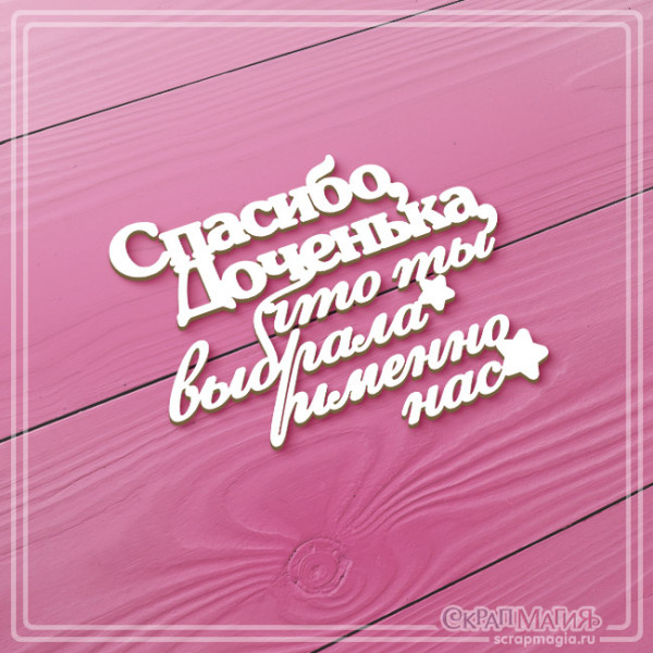  ОПТ Чипборд надпись "Спасибо, доченька, что ты выбрала именно нас" 63х51 мм ЧБ-4069