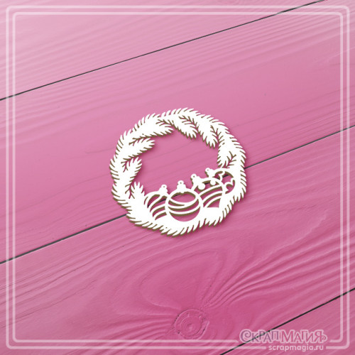  ОПТ Чипборд "Венок с елочными украшениями" 42х42 мм ЧБ-4412