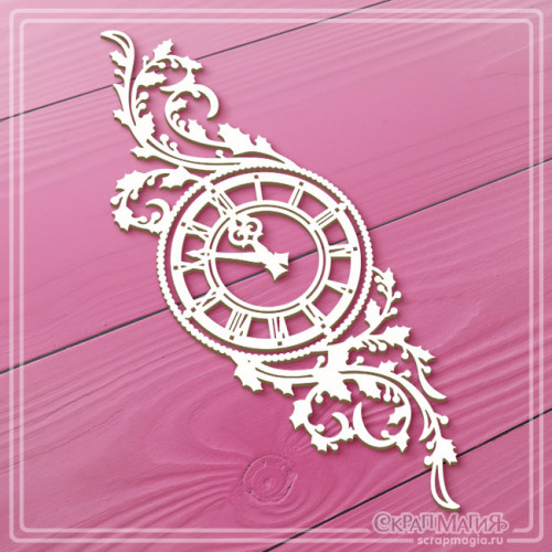  ОПТ Чипборд "Старинные часы с завитками остролиста (падуба)" 39х110 мм ЧБ-4452