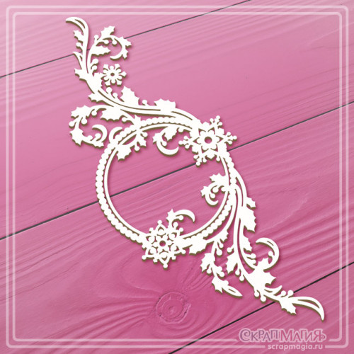  ОПТ Чипборд "Круглая рамка со снежинками и завитками остролиста (падуба)" 45х119 мм ЧБ-4454