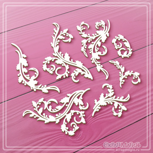 ОПТ Набор чипборда "Ажурные завитки с листьями и ягодами остролиста (падуба)" 7 эл. ЧБ-4456 ОПТ Набор чипборда "Ажурные завитки с листьями и ягодами остролиста (падуба)" 7 эл. ЧБ-4456