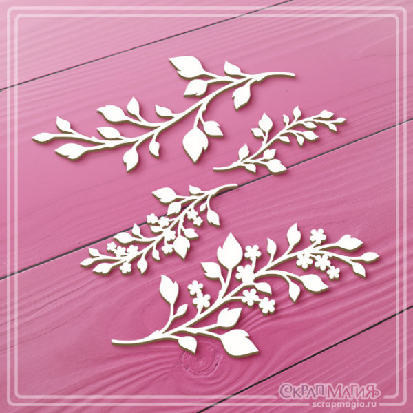   ОПТ Набор чипборда "Веточки с листьями и цветами" 4 эл. ЧБ-4460