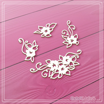   ОПТ Набор чипборда "Цветы с завитками" 4 эл. ЧБ-4496