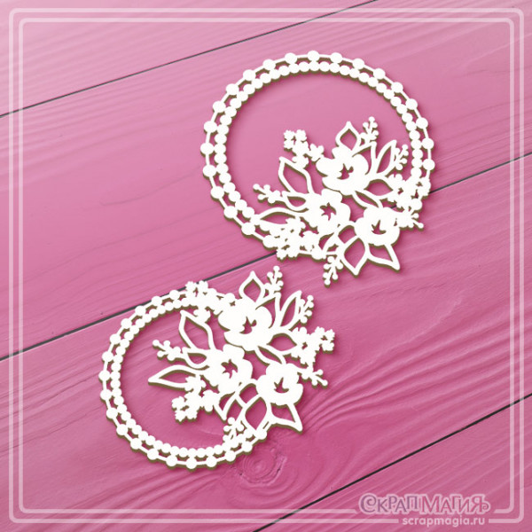   ОПТ Набор чипборда "Круглые ажурные рамки с цветами" 2 эл. ЧБ-4504