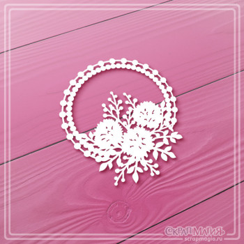   ОПТ Чипборд "Круглая ажурная рамка с цветами" 61х69 мм ЧБ-4505