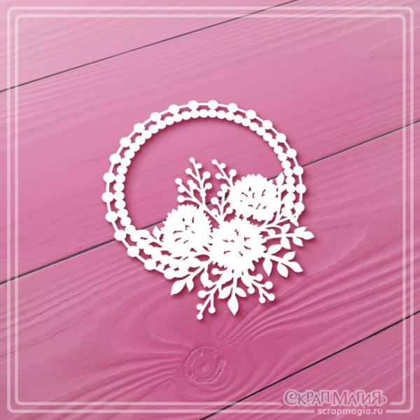   ОПТ Чипборд "Круглая ажурная рамка с цветами" 61х69 мм ЧБ-4505