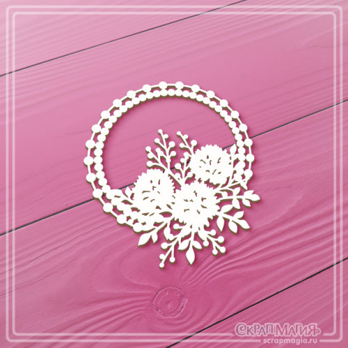   ОПТ Чипборд "Круглая ажурная рамка с цветами" 61х69 мм ЧБ-4505