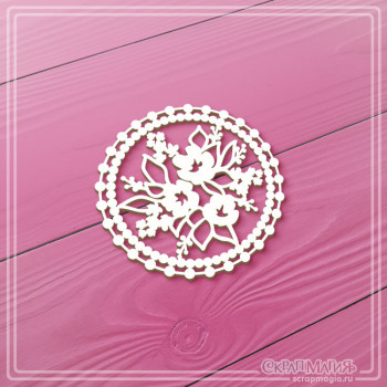   ОПТ Чипборд "Круглая ажурная рамка с цветами" 60х60 мм ЧБ-4507