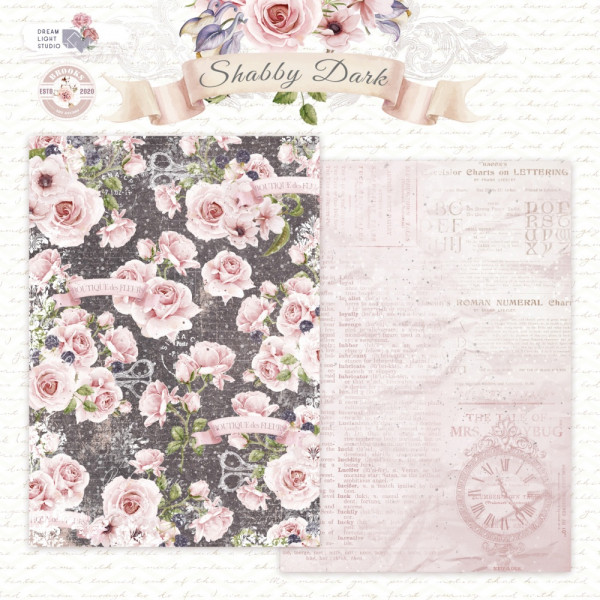 Лист двусторонней бумаги DB0014-05 из коллекции "Shabby Dark", A4, пл. 190 г/м