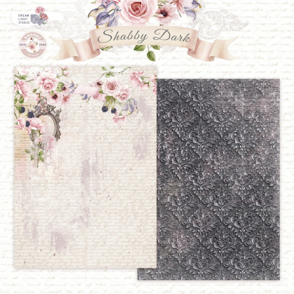 Лист двусторонней бумаги DB0014-02 из коллекции "Shabby Dark", A4, пл. 190 г/м 