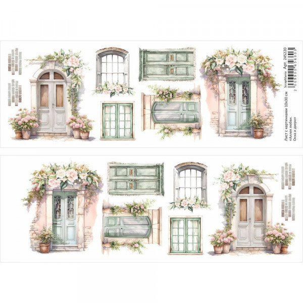 Лист с картинками 10х30 см "Аллея любви. Окна и двери" (ScrapMania) 245220 