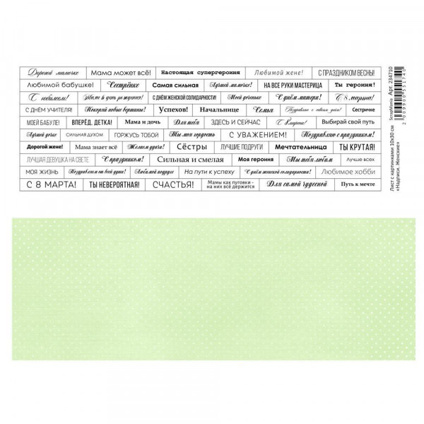 Лист с картинками 10х30 см "Надписи. Женские" (ScrapMania) Артикул234710