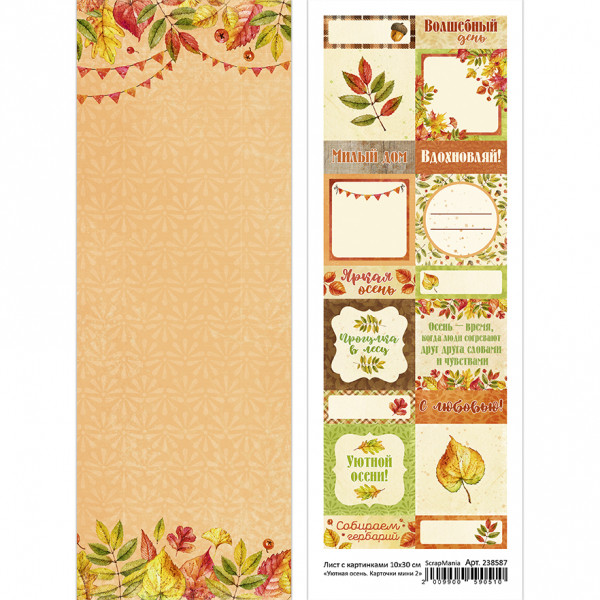Лист с картинками 10х30 см "Уютная осень. Карточки мини 2" (ScrapMania) Артикул238587